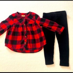 EUC Buffalo check flowy tunic & ribbed leggings.